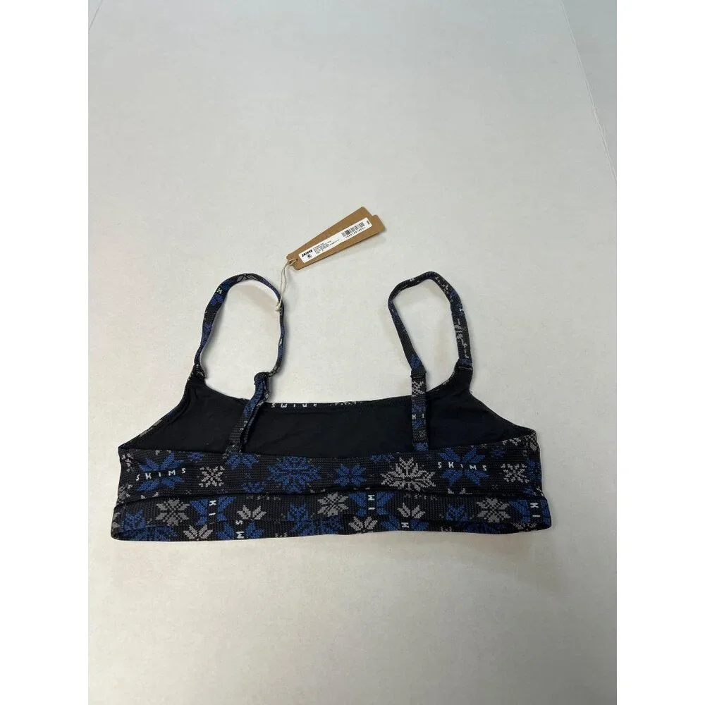SKIMS Fits Everybody Scoop Bralette Onyx Snwflk Fairisle & Navy Sz Small 2pc NWT - Picture 6 of 8